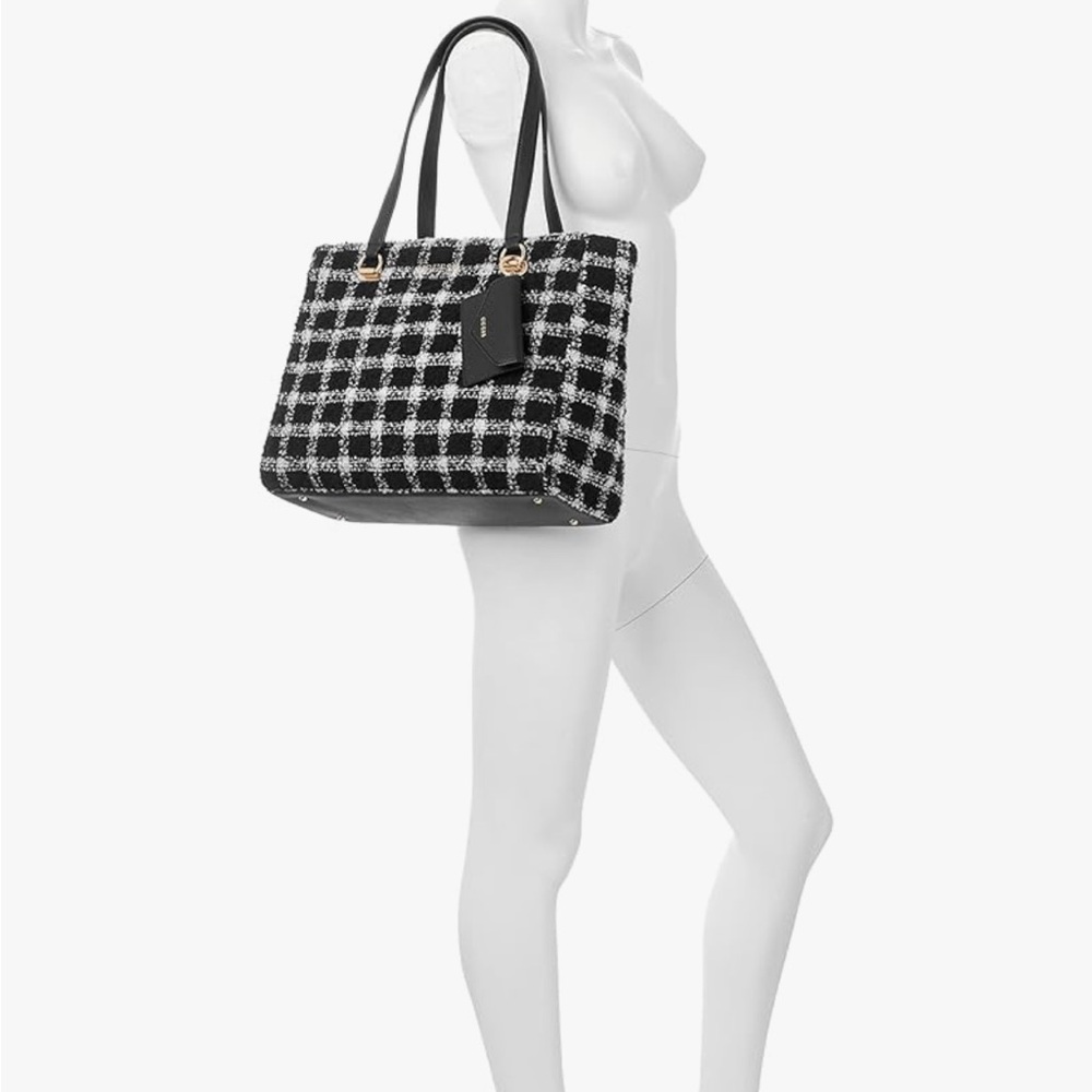 GUESS Fantine Tweed Large Tote Bag Black and White Checkered | Almost New